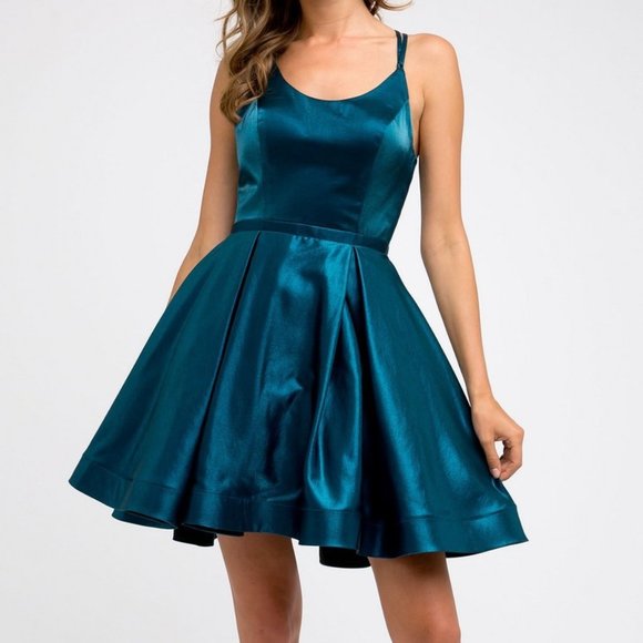 NEW TEAL Scoop Spaghetti Strap Short Dress JT852 - Picture 1 of 3